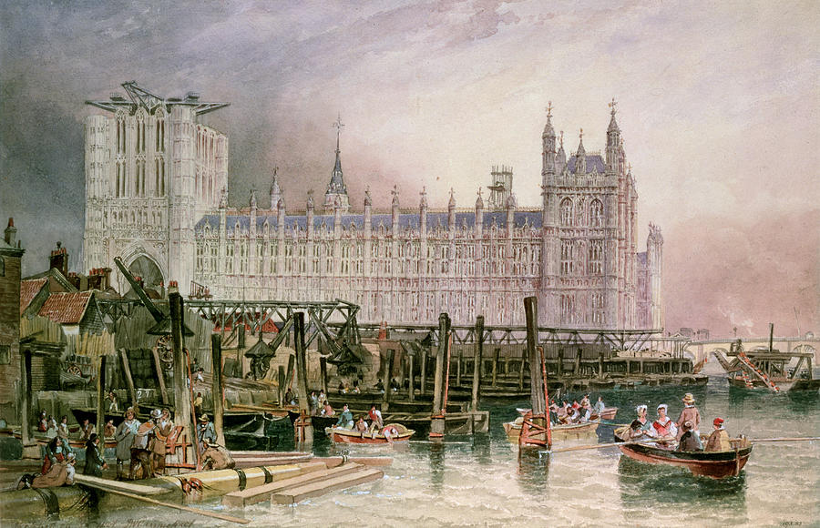 900x580 The Houses Of Parliament In Course Of Erection Painting By John - Houses Of Parliament Painting