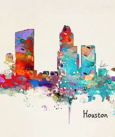 236x280 Houston Skyline Canvas (12 X 4 Inches, Blue With Orange) Texas - Houston Skyline Painting