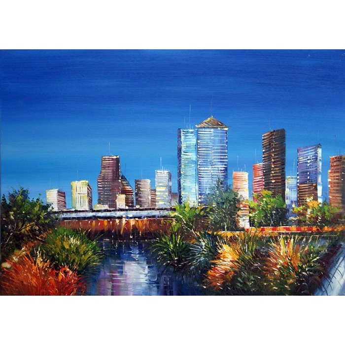 700x700 Houston Skyline Painting 40x30in - Houston Skyline Painting