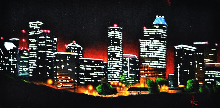 900x444 Houston Skyline Painting By Thomas Kolendra - Houston Skyline Painting