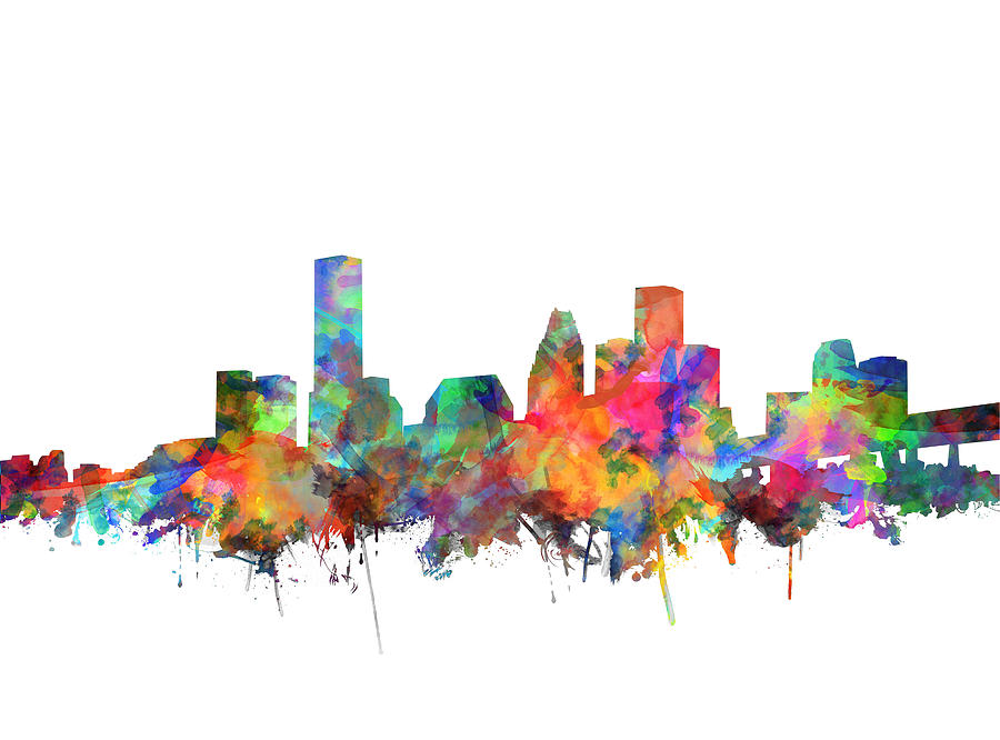 900x666 Houston Skyline Watercolor 6 Painting By Bekim Art - Houston Skyline Painting