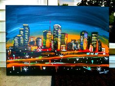236x176 Houston Skyline With Acrylic Paint On Canvas Art Ideas - Houston Skyline Painting