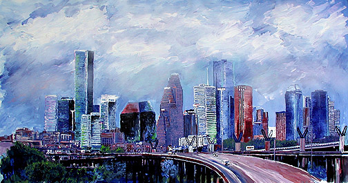 504x265 Houston Texas Aerial Skyline Art Canvas Print Photo Poster - Houston Skyline Painting
