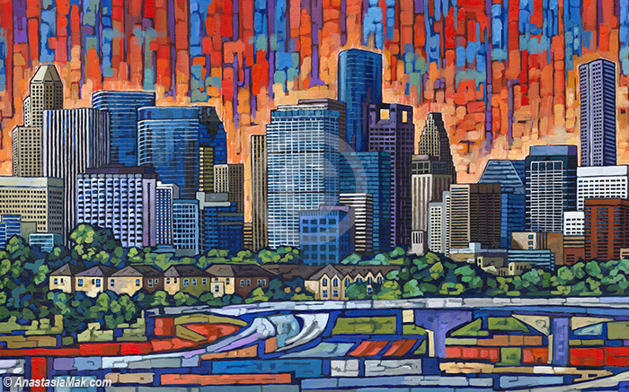 700x437 Houston Painting - Houston Skyline Painting