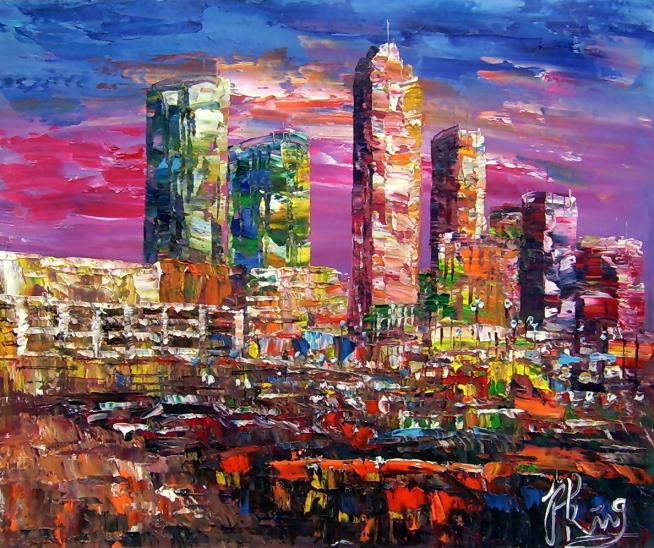 654x548 Penking - Houston Skyline Painting