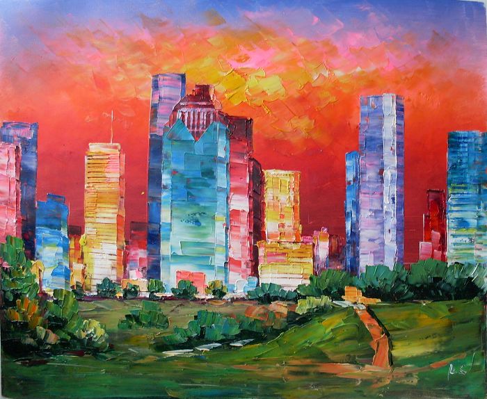 700x574 Ksing - Houston Skyline Painting