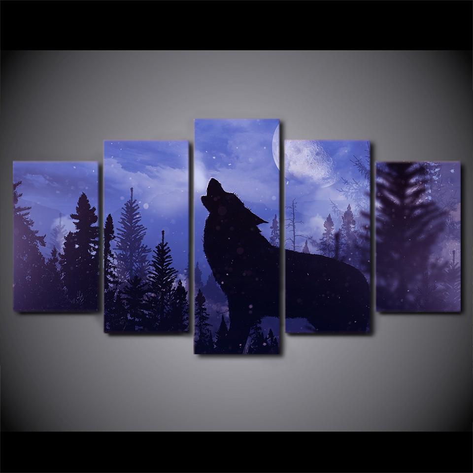 960x960 Limited Edition Wolf Howl 5 Piece Canvas Painting - Howl Painting