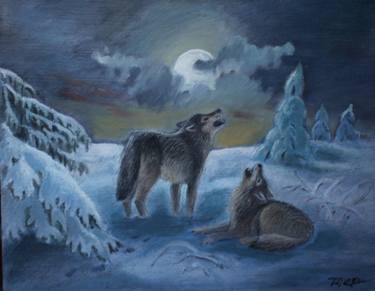375x291 Saatchi Art The Howling Wolves Painting By Natalya Tertychnaya - Howling Wolf Painting