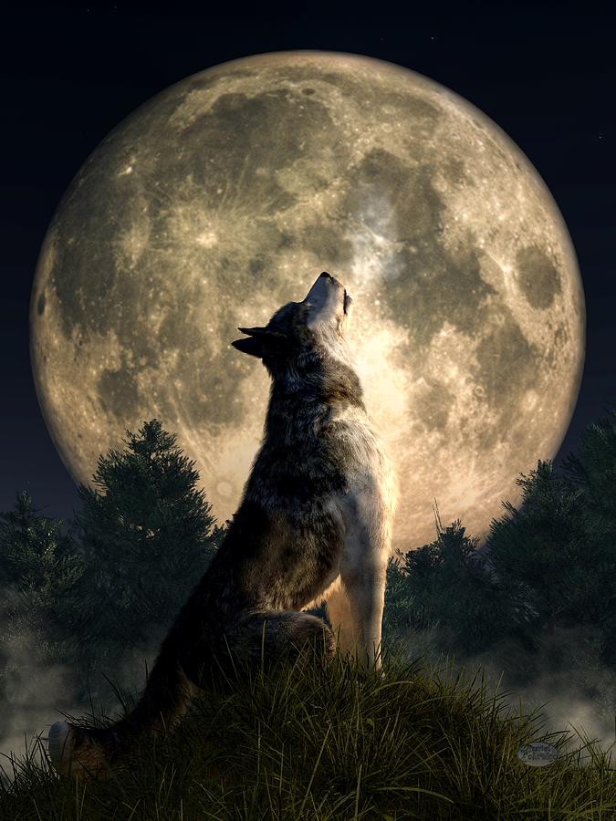 675x900 Howling Wolf Digital Art By Daniel Eskridge - Howling Wolf Painting