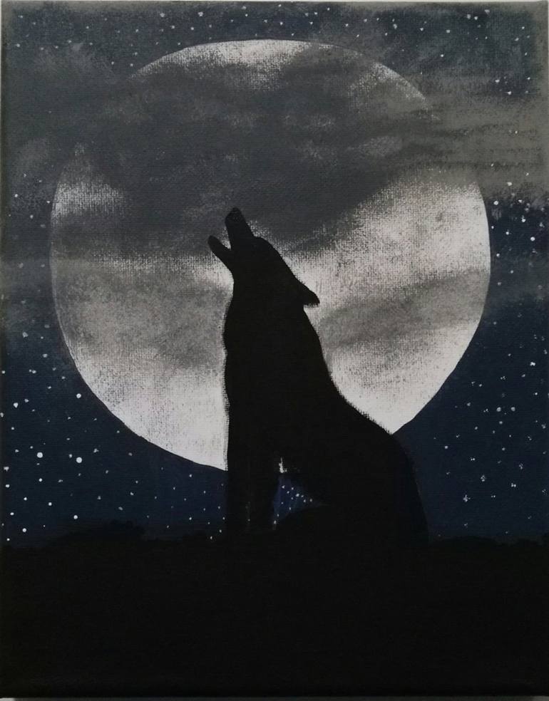 770x984 Saatchi Art Wolf Howling Painting By Talia Goldsmith - Howling Wolf Silhouette Painting