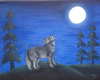 340x270 Silhouette Art Wolf Art Purple Wall Decor Silhouette - Howling Wolf Silhouette Painting