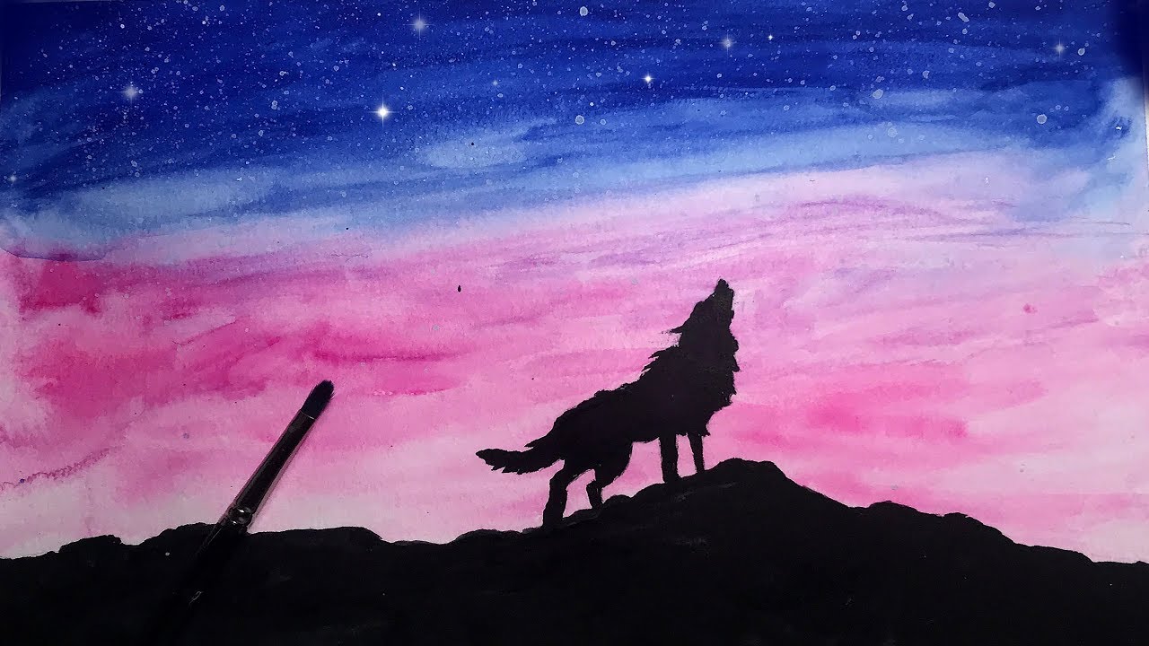 1280x720 Watercolor Painting Basic Howling Wolf Time Lapse Speed Painting - Howling Wolf Silhouette Painting