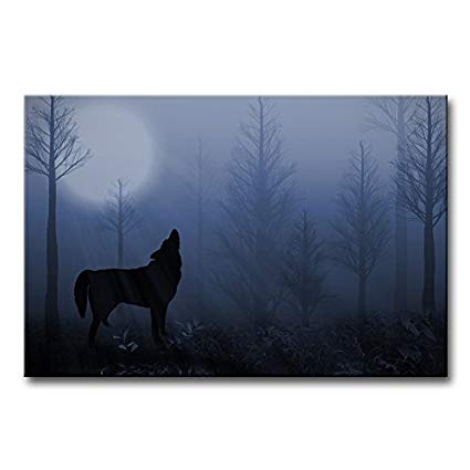 425x425 Canvas Print Wall Art Painting For Home Decor Lone - Howling Wolf Silhouette Painting
