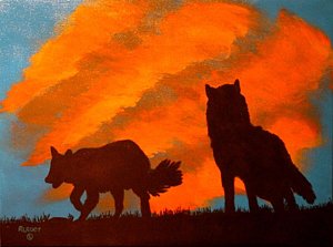 300x223 Wolf Silhouette Paintings - Howling Wolf Silhouette Painting