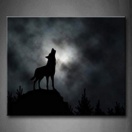 425x425 First Wall Art - Howling Wolf Silhouette Painting