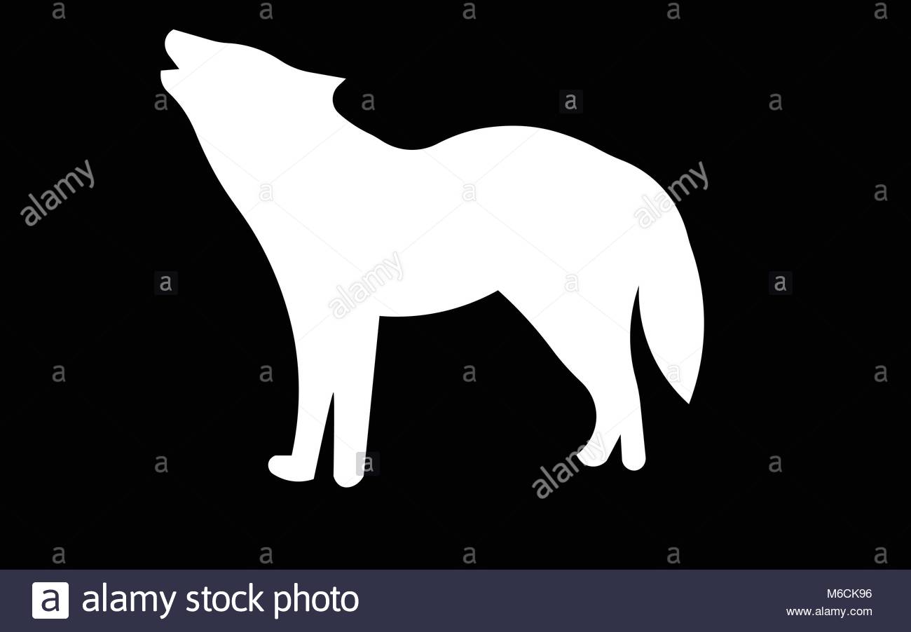 1300x902 White Howling Wolf Silhouette Clip Art On Black Background Stock - Howling Wolf Silhouette Painting