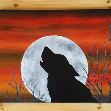 354x354 Best Silhouette Acrylic Paintings Products On Wanelo - Howling Wolf Silhouette Painting