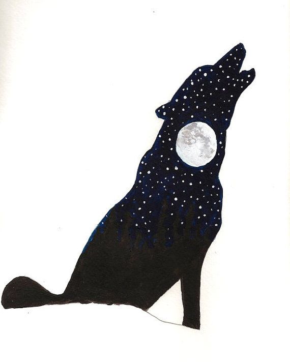 570x712 Howling Wolf Silhouette Watercolor Painting Art - Howling Wolf Silhouette Painting