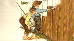 236x133 Vintage Norman Rockwell Sweet Memories Childhood Treasures Series - Huck Finn Painting Fence