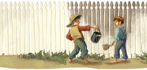 484x232 Tom Sawyer Painting - Huck Finn Painting Fence