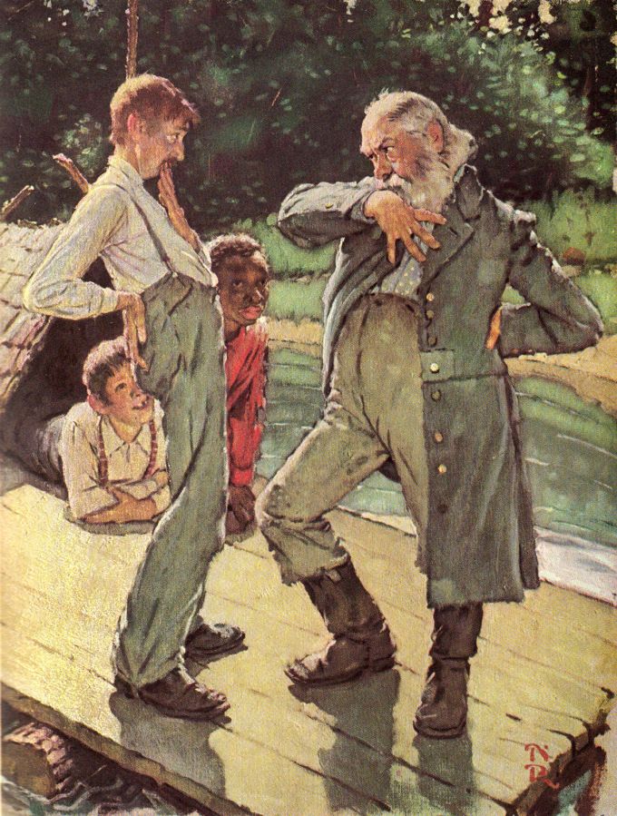 680x899 Norman Rockwell's Rare Illustrations For The Adventures - Huckleberry Finn Fence Painting