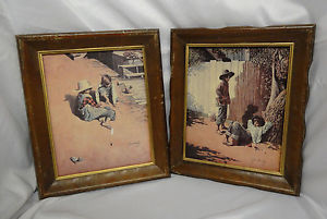 300x201 Vtg Jim Daly Tom Sawyer Huckleberry Finn Wood Framed Picture Print - Huckleberry Finn Fence Painting