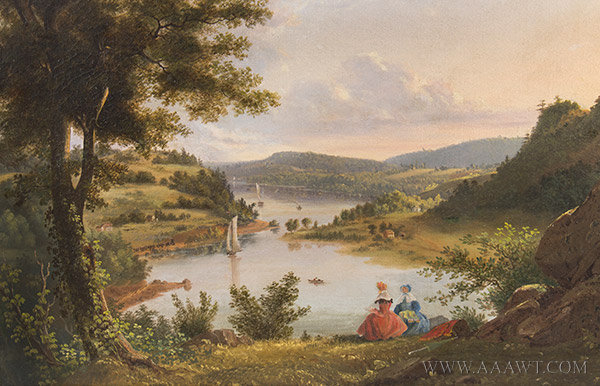 600x386 Antique Paintings, Watercolors Outdoor, Scenic, Genre, Americana - Hudson River Valley Painting