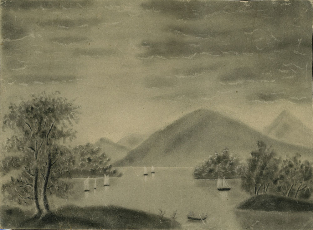 1000x737 Hudson River School Charcoal On Sand Paper Painting - Hudson Valley Painting