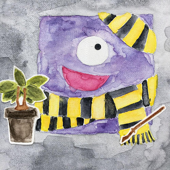 570x570 Hufflepuff Watercolor Monster Painting - Hufflepuff Painting