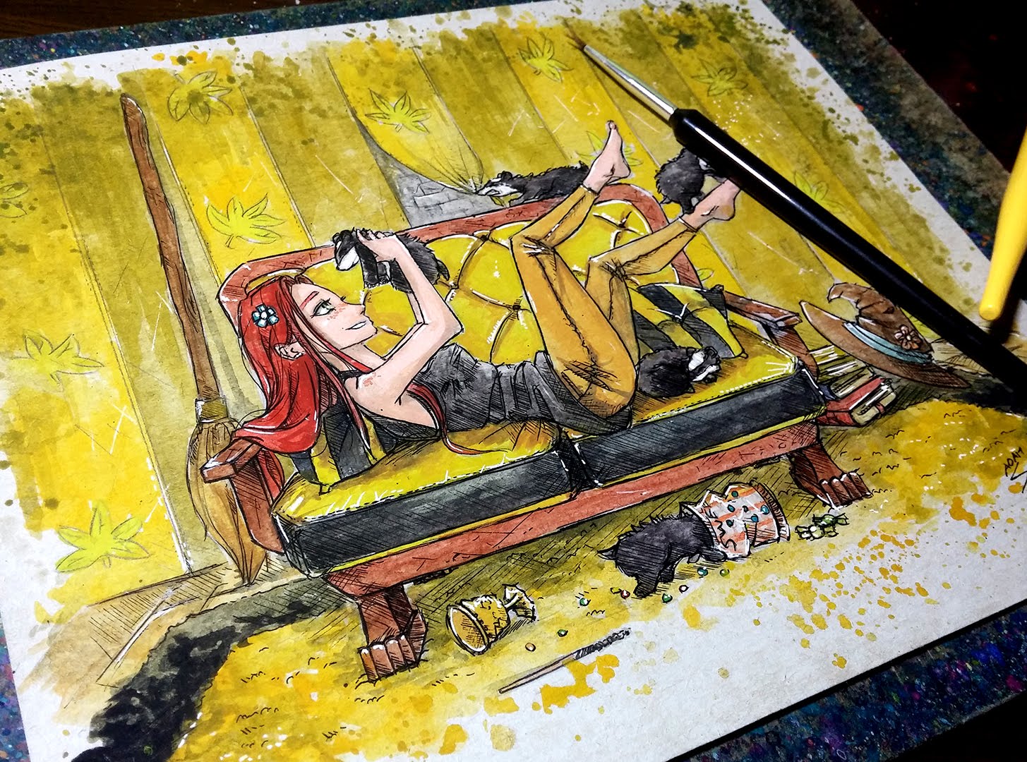 1455x1080 Watercolor Time Lapse Painting   Ink) - Hufflepuff Painting