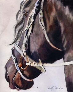 238x300 On Canvas Watercolor Painting Friesian Horse Art Large Big - Huge Horse Painting