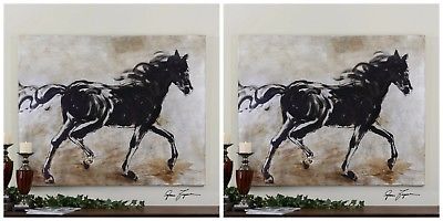 400x200 Huge Oil Painting Horse With Goats Lamb Swimming Duck In Sunset - Huge Horse Painting