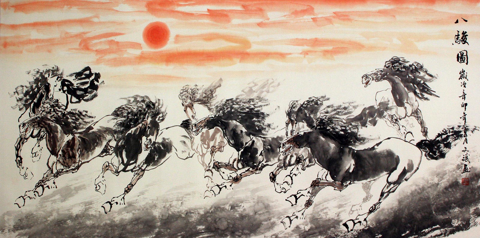 1600x793 Eight Spirited Horses - Huge Horse Painting