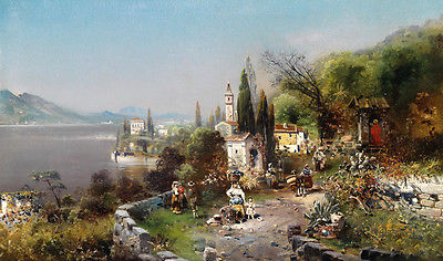 400x236 Huge Oil Painting Happy People In Landscape By River With Church - Huge Oil Painting