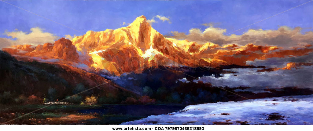 1024x428 Original Oil Painting In Huge Sizessplendid Golden Mountain - Huge Oil Painting