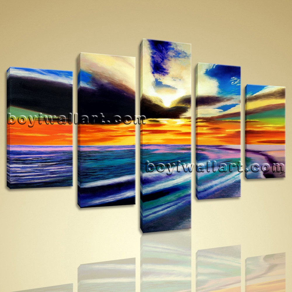 1000x1000 Huge Abstract Landscape Painting Print On Canvas Ocean Sunset Glow - Huge Painting