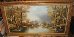 300x149 O.schmidt River Mountain Landscape Oil On Canvas Huge Painting Ebay - Huge Painting
