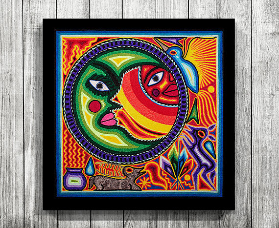 570x467 Huichol Art Mexican Decor Huichol Print Mexican Painting - Huichol Painting