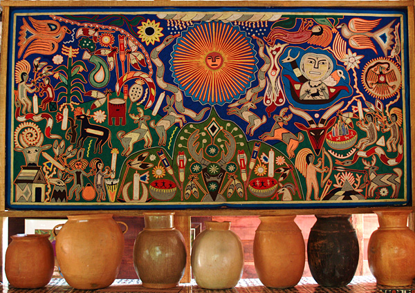 600x424 Impressive Huichol Yarn Painting Donated To Vallarta Botanical Gardens - Huichol Painting