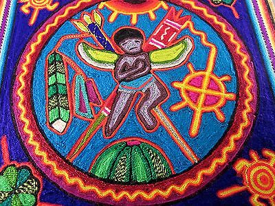 400x300 Huichol Yarn Painting Signed Art Mexican Folk Art Bautista Cherub - Huichol Painting
