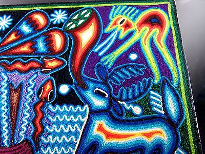 400x300 Huichol Yarn Painting Brother Blue Deer Signed Art Mexican Folk - Huichol Yarn Painting