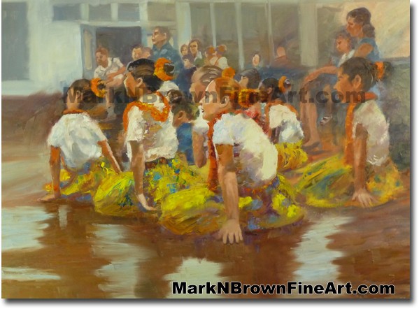 599x442 Hula Girls Up Next Hawaii Art Painting By Hawaiian Artist Mark N - Hula Dancer Painting