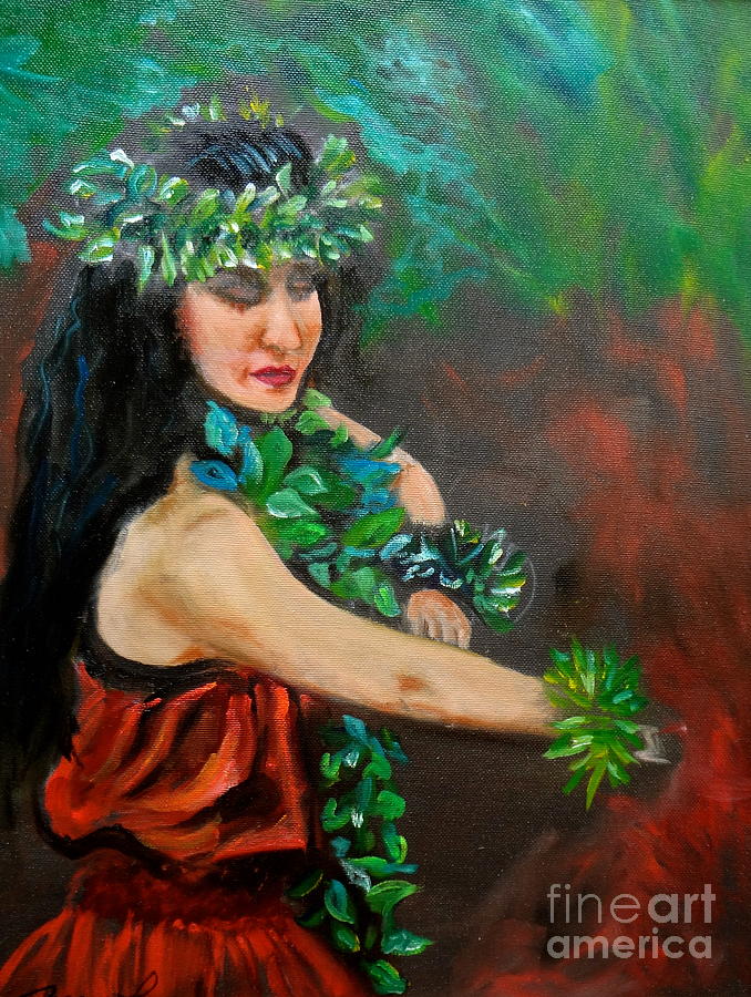 678x900 Hula Girl In Red Painting By Jenny Lee - Hula Girl Painting