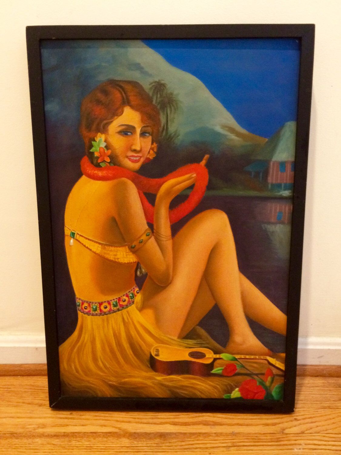 1125x1500 Hula Girl Pin Up Oil Painting Original Portrait Art Artist's Model - Hula Girl Painting