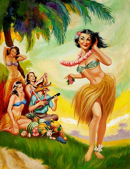 417x542 A Hula Girl Serenade - Hula Girl Painting