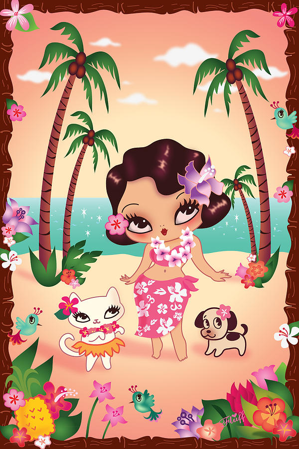 600x900 Hula Lulu Painting By Miss Fluff Claudette Barjoud - Hula Girl Painting