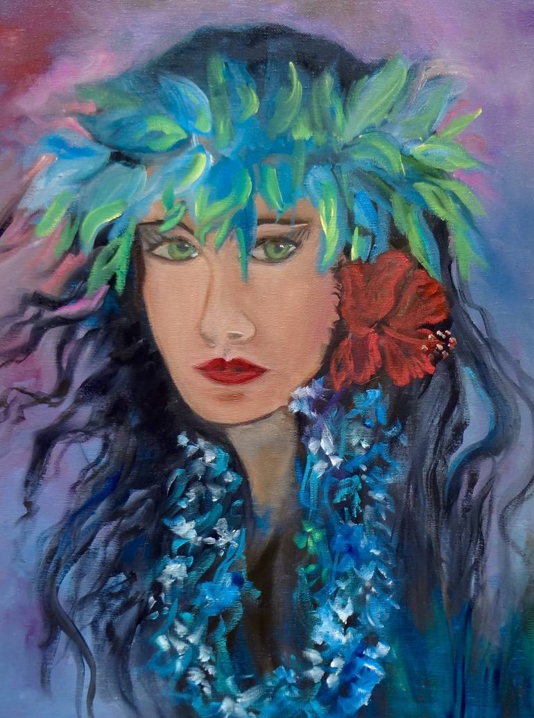 770x1035 Saatchi Art Hula V Girl On The Beach Painting By Jenny Jonah - Hula Girl Painting
