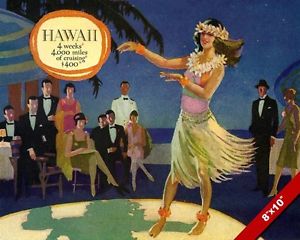 300x240 Vintage Hawaii Tour Hula Girl Advertising Poster Painting Art Real - Hula Girl Painting