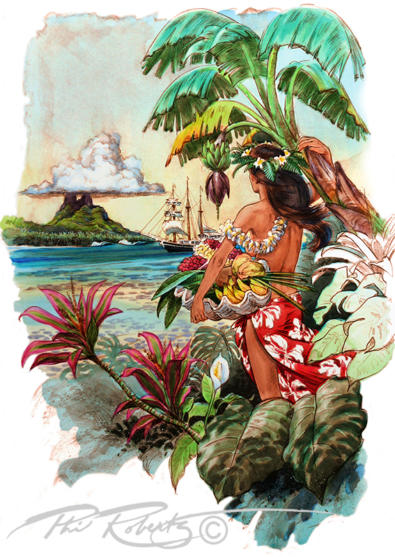 567x800 Hula Girl Painting Phil Roberts Thebounty Figure Artist Society - Hula Girl Painting