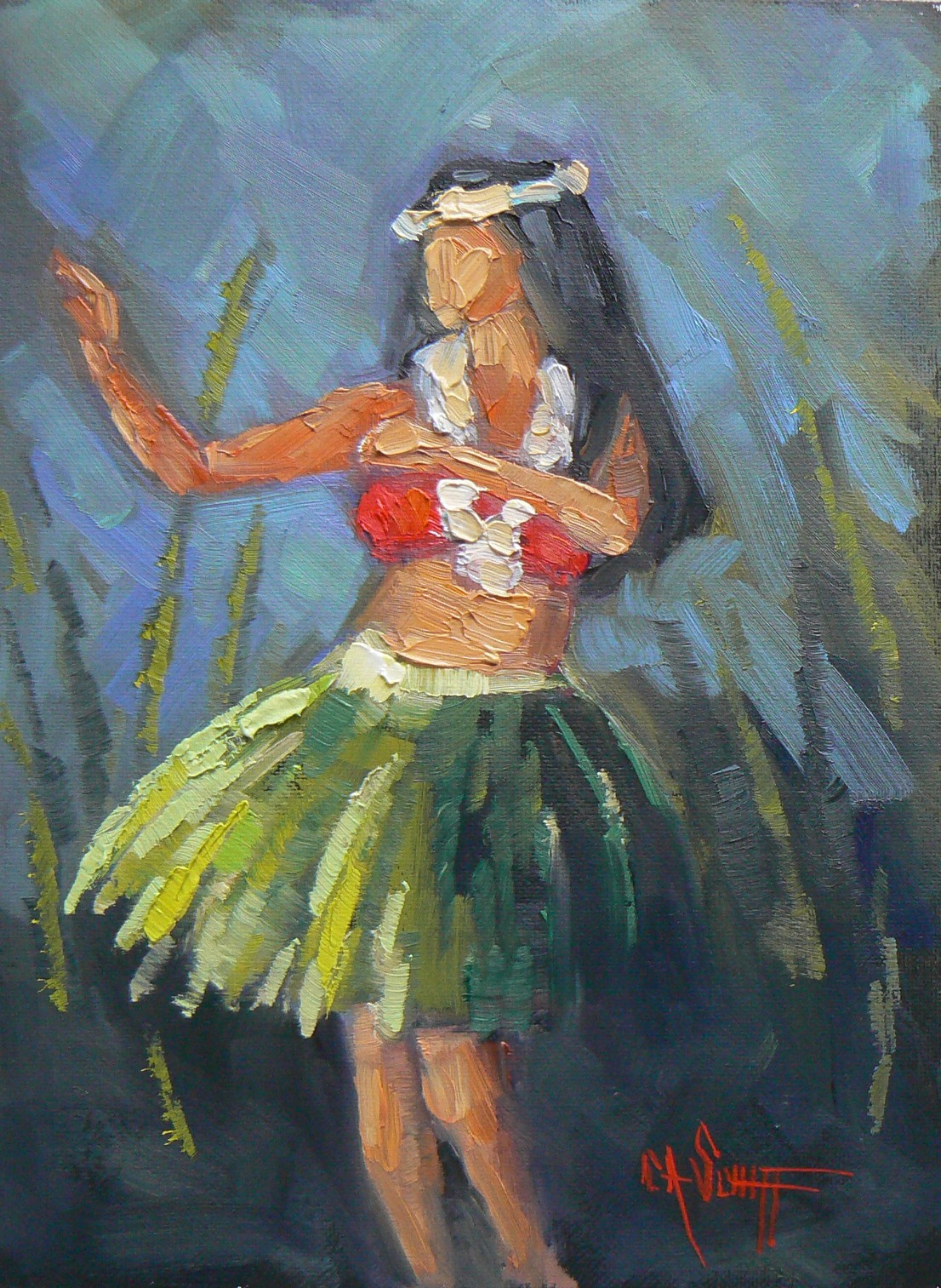 1106x1513 Carol Schiff Daily Painting Studio Daily Painting, Figurative - Hula Girl Painting